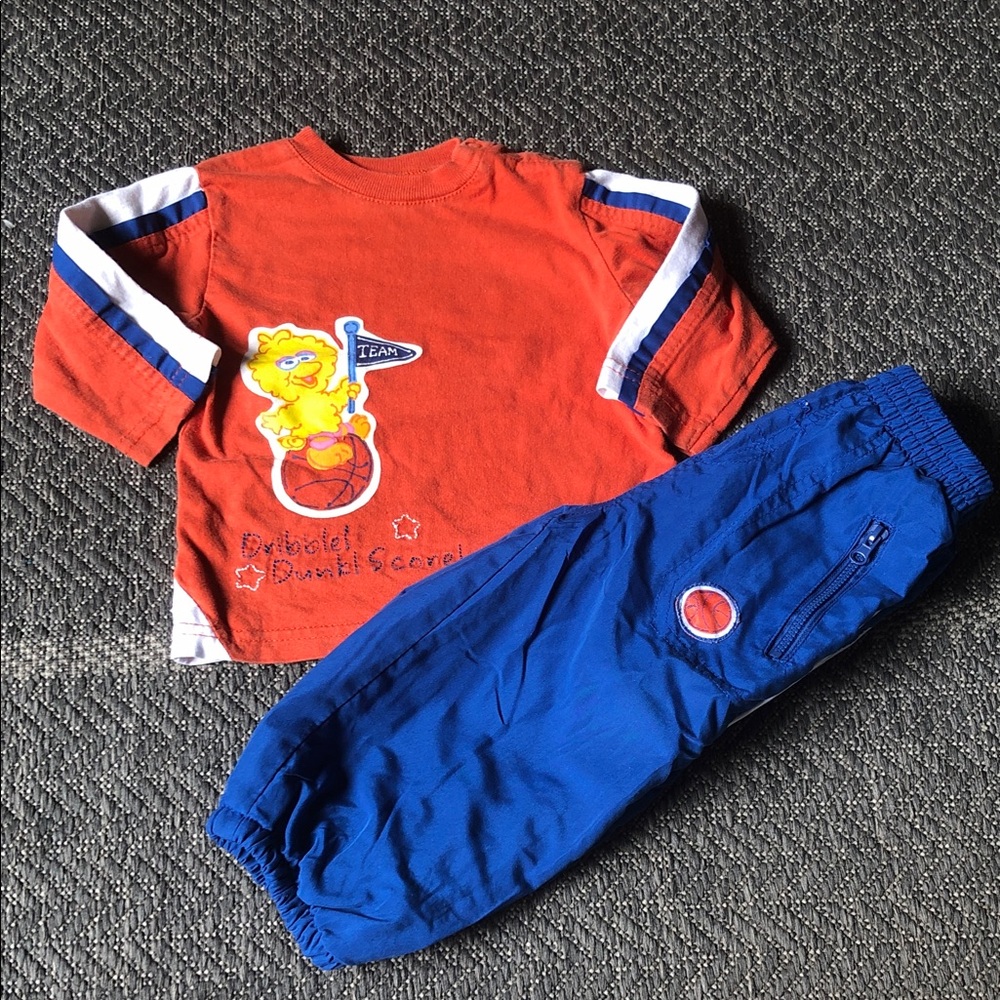 Sesame Street orange Top with Royal Blue lined Joggers Kids Set